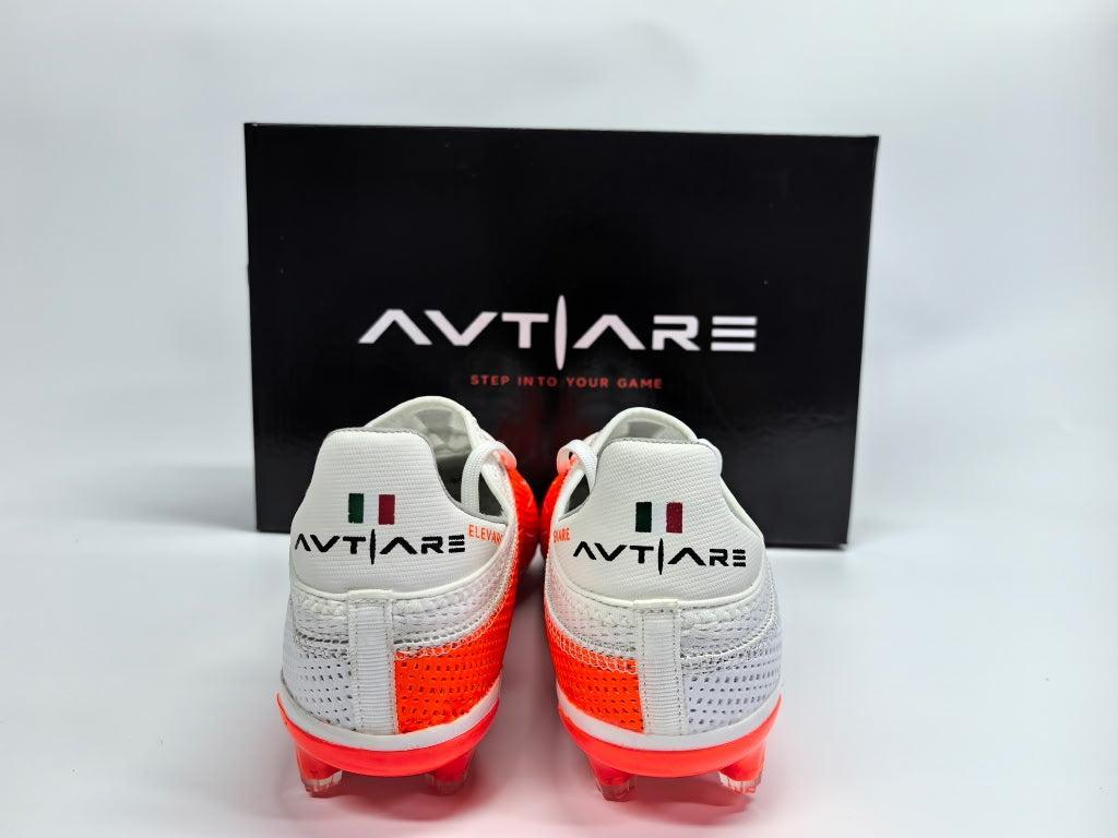 Avtiare Velocita Series "Elevare" high performance soccer cleats in orange and white.