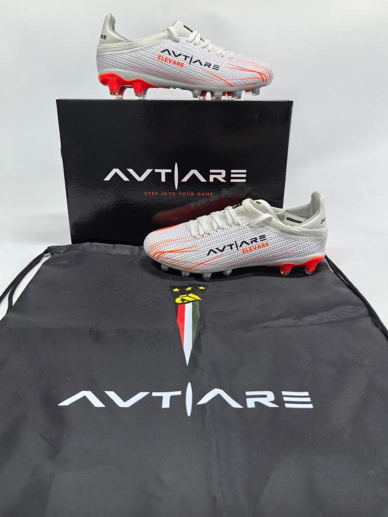 Avtiare Velocita Series "Elevare" high performance soccer cleats in orange and white.