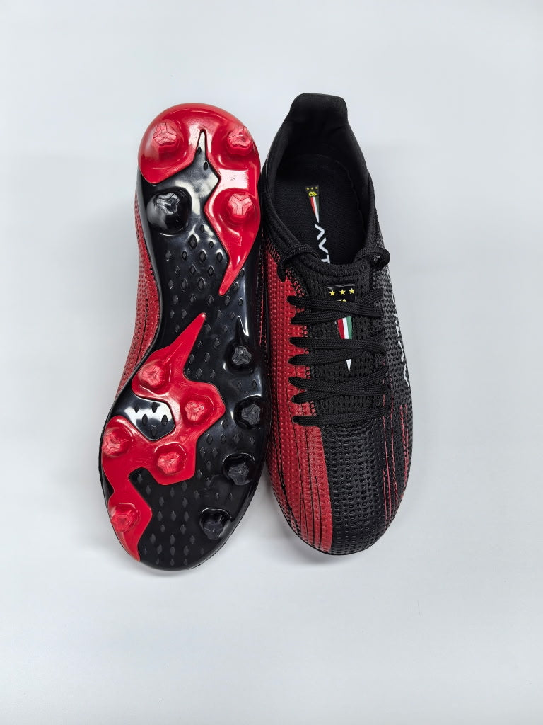 Avtiare Velocita Series "Solaris" high performance soccer cleats in red and black.