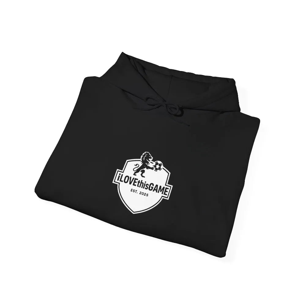iLOVEthisGAME.ca Folded black hoodie with a logo on a white background