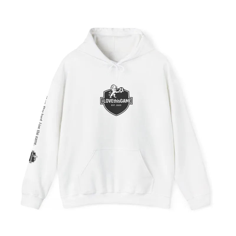 Warm and soft white hoodie for football and soccer lovers from iLOVEthisGAME