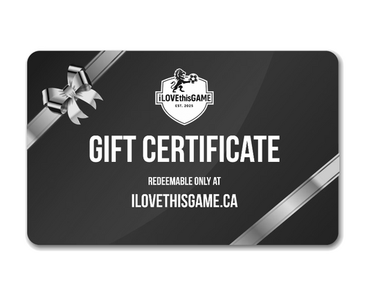 Gift certificate with ILOVEthisGAME logo and text on a black background for Playermaker 2.0, the #1 Wearable Smart Soccer Tracker.