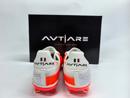 Avtiare Velocita Series "Elevare" high performance soccer cleats in orange and white.