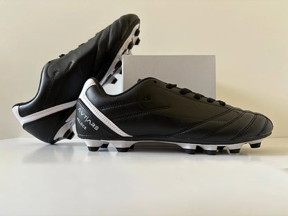 Avtiare Classico Black soccer cleats with white accents on a light surface