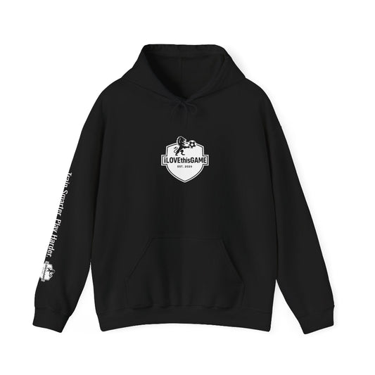 iLOVEthisGAME Black hoodie with white logo and writing