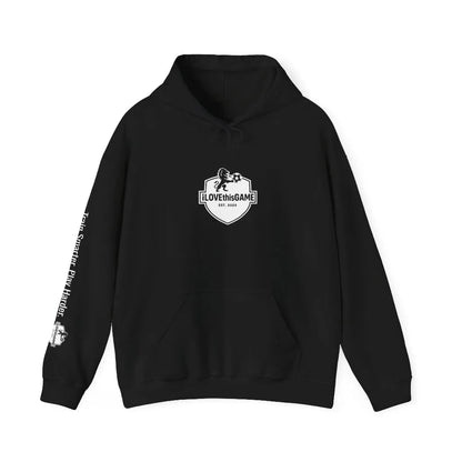 iLOVEthisGAME Black hoodie with white logo and writing