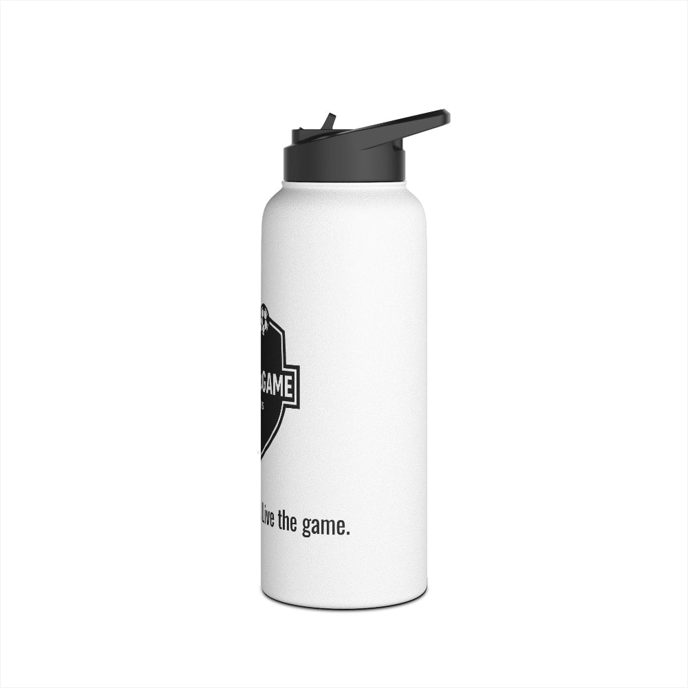 iLOVEthisGAME white stainless steel insulated custom water bottle and soccer cleats