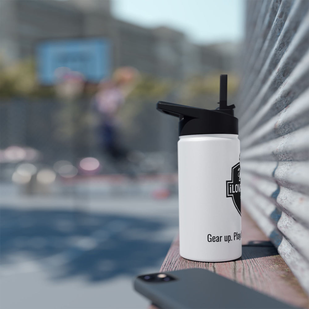 iLOVEthisGAME white stainless steel insulated custom water bottle and soccer cleats