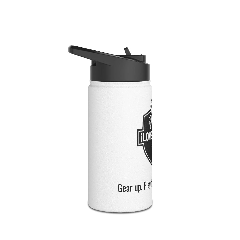 iLOVEthisGAME white stainless steel insulated custom water bottle and soccer cleats