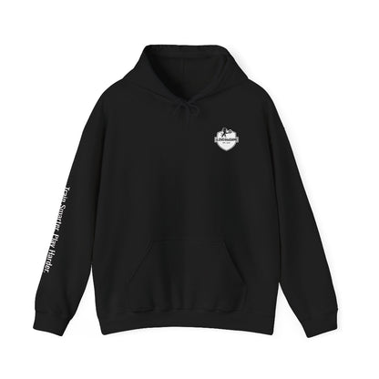 Black hoodie with an iLOVEthisGAME logo on the chest and text on the sleeve against a white background